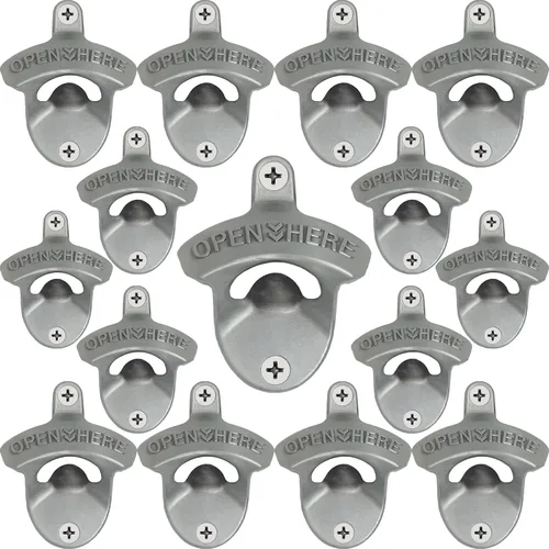 Miniatura 8 de 15 paquetes clásicos de abridor de tapa de cerveza montado en la pared, abridor de botellas negro con tornillo, abridor de tapas de botellas