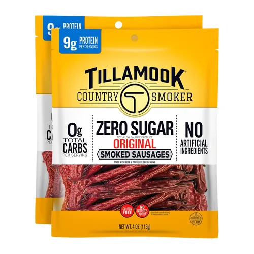 Miniatura 6 de Tillamook Country Smoker - Salchichas ahumadas sin azúcar, sabor jalapeño picante, 4 onzas (1 paquete) Salchichas ahumadas con madera dura