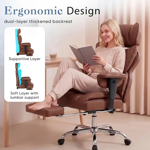 Miniatura 6 de DUMOS Silla de escritorio grande y alta para oficina en casa, silla de computadora para juegos, silla ergonómica ejecutiva con reposapiés, respaldo
