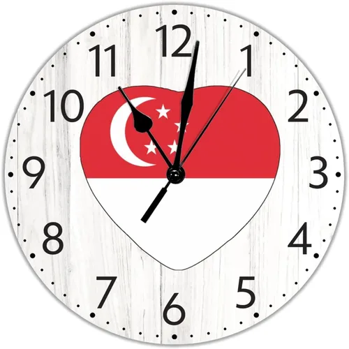 Miniatura 14 de UFunhome Reloj de pared con bandera de Singapur, con diseño de bandera nacional, sin tictac, funciona con pilas, 10 pulgadas, bandera nacional