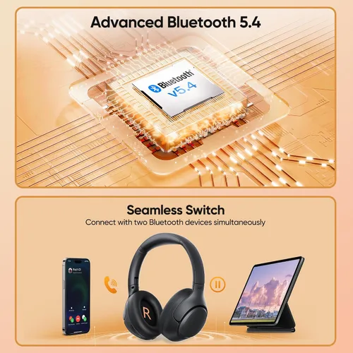 Miniatura 7 de QCY Auriculares Bluetooth H3 ANC sobre la oreja, cancelación activa de ruido Bluetooth 5.4 auriculares con micrófonos, sonido de audio de alta Negro