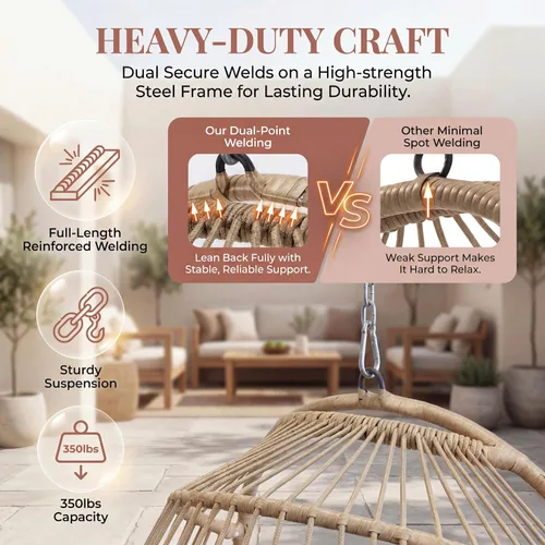 Miniatura 7 de NICESOUL Silla de huevo sin soporte para interiores y exteriores, cómoda silla colgante de mimbre para patio con cojín, hamaca columpio de 350 Beige