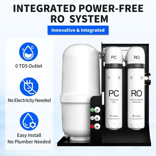 Miniatura 2 de WINGSOL Filtro de agua de ósmosis inversa integrado, NSF/ANSI 42 y 53 y 58, sistema de filtración RO bajo el fregadero de 8 etapas para agua pura 0