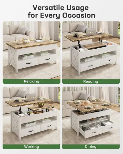 Miniatura 6 de Marsail Mesa de Centro Elevable de 40", Mesa de Centro 4 en 1 con Compartimento Oculto, 1 Estante Abierto y 2 Cajones, Mesa Central Multifuncional