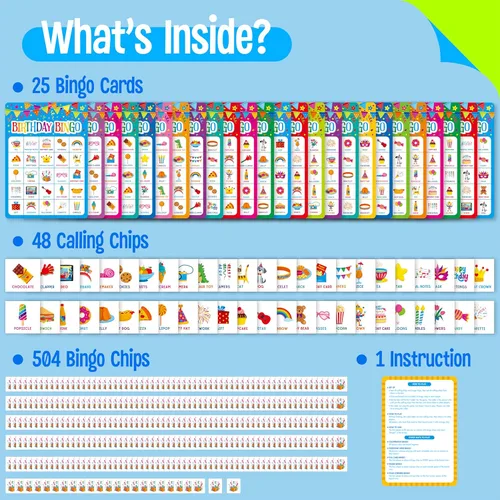 Miniatura 2 de SpriteGru Juego de bingo de cumpleaños, 25 tarjetas de tablero de bingo, juego de fiesta de cumpleaños para 25 jugadores para niños o adultos