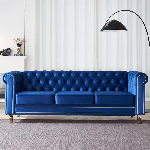Miniatura 26 de KEIKI Sofá Chesterfield de terciopelo con botones capitoné de 87 pulgadas con cojines de espuma de alta densidad, moderno sofá de 3 plazas con Negro
