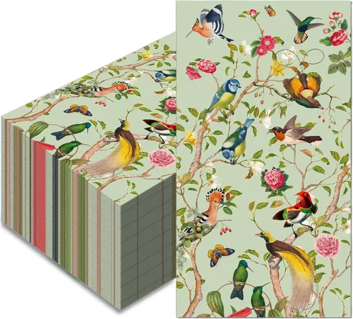 100 piezas de toallas de mano desechables, servilletas de papel con flores vintage y pájaros acuarela, servilletas de invitados con flores