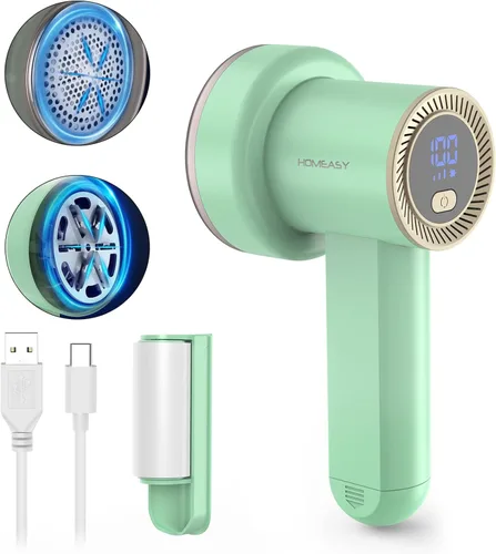 HOMEASY - Afeitadora de tela recargable, removedor de pelusa eléctrico con 3 cuchillas y pantalla digital LED, afeitadora de píldoras de tela para