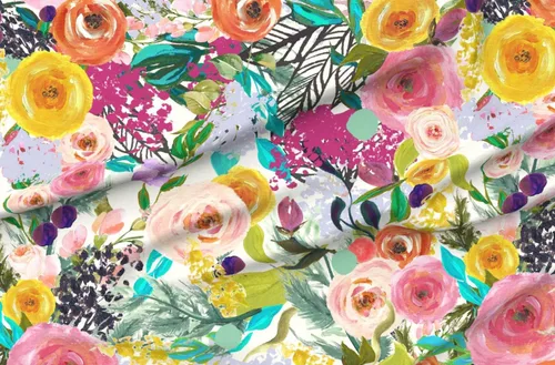 Miniatura 4 de Spoonflower Tela - Acuarela Floral Botánico Primavera Vivero Rosas Follaje A Gran Escala Impreso en Tela de Gasa Cuarto Grasa - Costura Ropa de Moda