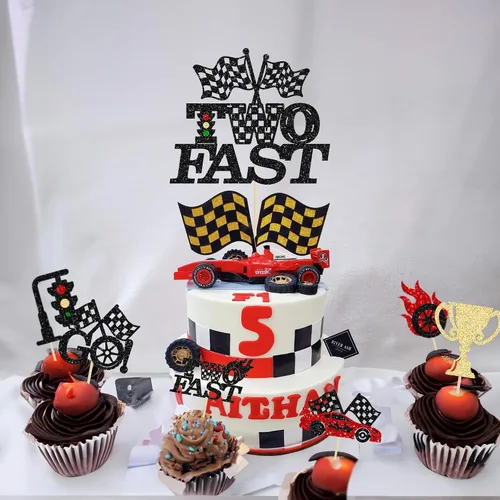 Miniatura 4 de Gyufise 25Pcs Dos Decoraciones Rápidas de Tarta, Decoraciones de Tarta de Coche de Carreras, Decoraciones de Magdalenas con Tema de Carreras
