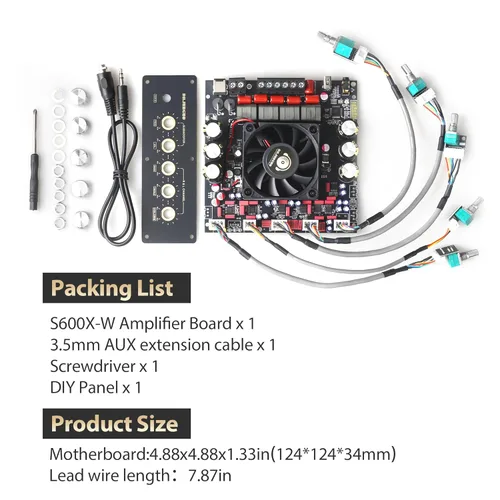 Miniatura 6 de Placa de Amplificador de Potencia S600X-W Bluetooth 5.2 TPA3255 Chip con Subwoofer 2.1 Canal 300W×2+600W (S600X-W)