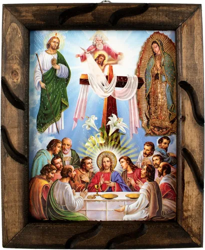 Mrcjsales: Pascua; Última cena, Guadalupe, San Judas, Jesús, en marco rústico, pintura al óleo, 24 x 36 pulgadas, 13 x 18 pulgadas, 10 x 12