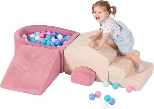STAOLENE 5 bloques de escalada de espuma para niños pequeños de 1 a 3 años, gimnasio Montessori para jugar en interiores con pozo de pelotas y