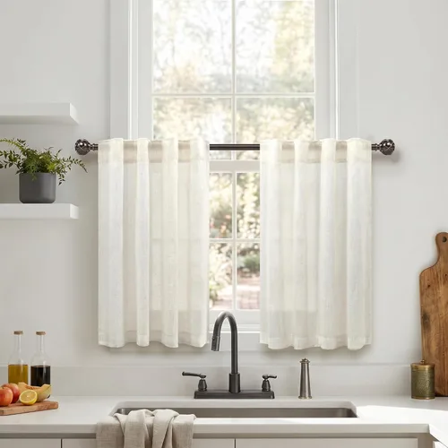 Miniatura 71 de Cortinas de lino azul de 84 pulgadas de largo para sala de estar; juego de 2 paneles con lengüeta trasera; cortinas con dobladillo para barra; Azul