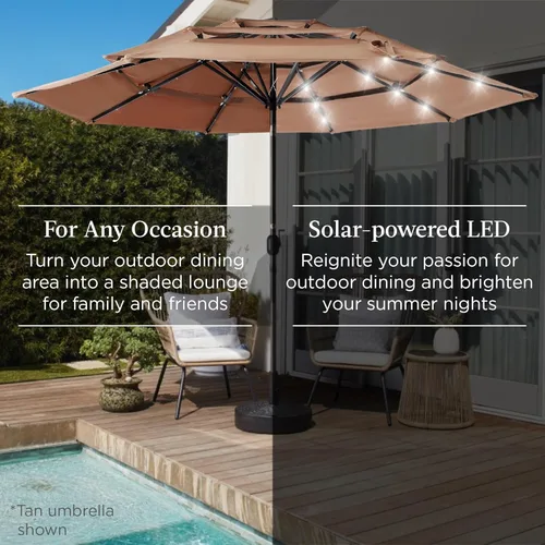 Miniatura 3 de Best Choice Products - Sombrilla solar de 10 pies de 3 niveles para patio, sombrilla de sol para exteriores, mercado, patio trasero, terraza, junto