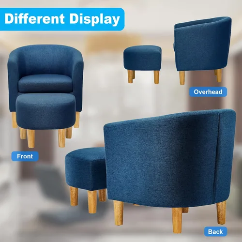 Miniatura 7 de DAZONE - Silla de acento de mediados de siglo moderna con otomano, juego de sillas cómodas con apoyapiés para sala de estar, sofá de barril redondo