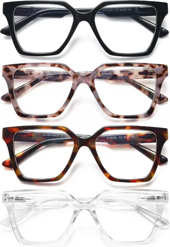 Miniatura 8 de EYEURL Paquete de 4 lentes de lectura de gran tamaño para mujeres y hombres, bloqueo de luz azul, lectores cuadrados para computadora con bisagra