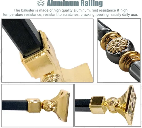 Miniatura 5 de CMYUN Husillos de balaustre de aluminio para interiores, elegante juego de barandillas comerciales para escaleras con zapatos, barandillas redondas