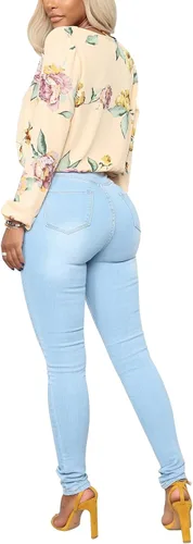 Miniatura 56 de KUNMI - Pantalones de mezclilla clásicos de cintura alta para mujer, elásticos, con efecto de levantamiento de glúteos, ajustados