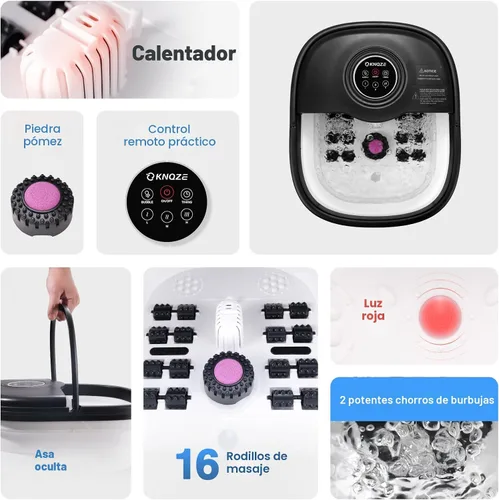 Miniatura 5 de KNQZE Bañera de spa plegable con calor y control remoto, masaje de burbujas, control de temperatura, luz roja, temporizador, 16 rodillos y piedra