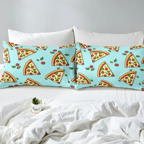 Miniatura 8 de Juego de sábanas de pizza de dibujos animados para niños, adolescentes, sábana bajera moderna y bohemia para niños y adultos, suave, verde