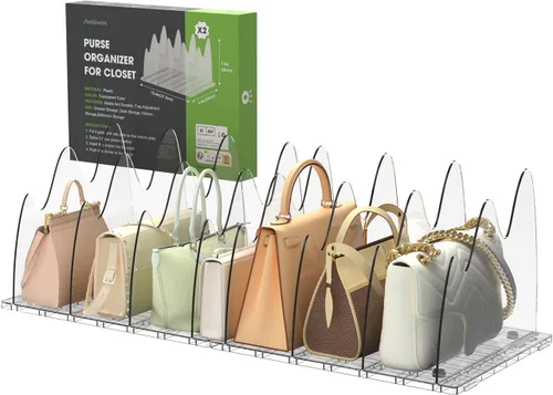 Miniatura 10 de ANTOWIN Paquete de 2 separadores de estantes, organizadores de bolsos para armario, separadores de bolsos ajustables, organizador de almacenamiento