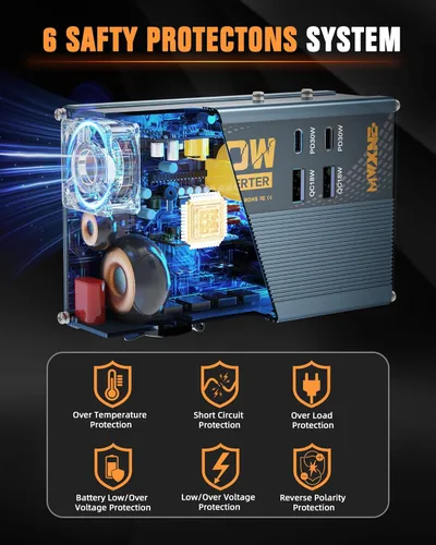 Miniatura 5 de Inversor de corriente de 300 W DC 12 V a 110 V Adaptador de CA con dos salidas de CA/2 puertos USB PD30W USB-C/2 QC18W/1 toma de encendedor