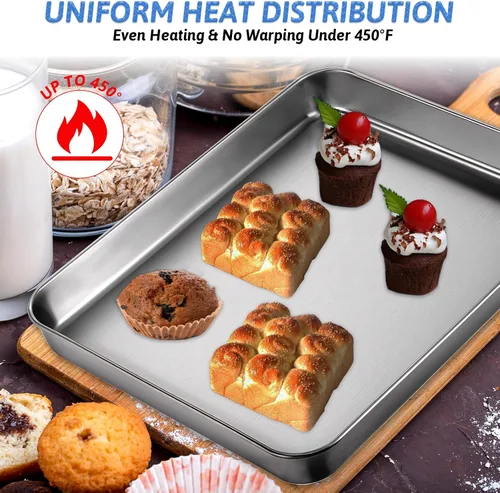 Miniatura 5 de 2 piezas de bandejas para horno tostador para hornear, hojas de hornear de 9x11, hoja para galletas de acero inoxidable, bandejas pequeñas