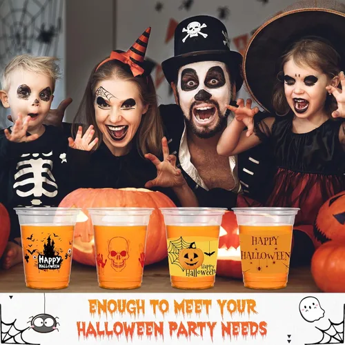 Miniatura 4 de CHENGU Vasos de plástico transparente desechables para fiesta de Halloween, vasos de plástico transparente impresos para decoración de fiestas