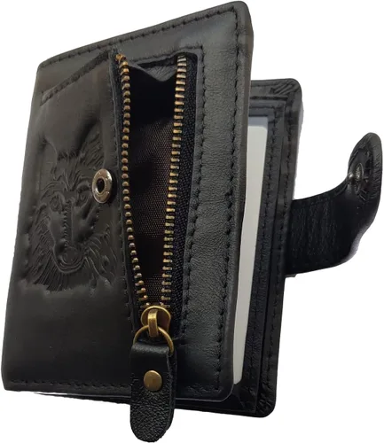 Miniatura 12 de Hombres Cool Eagle Wolf Caballo Totem Cuero Vaca Vertical Cartera Cremallera Multi-tarjeta Titular, Tótem de caballo, Minimalista