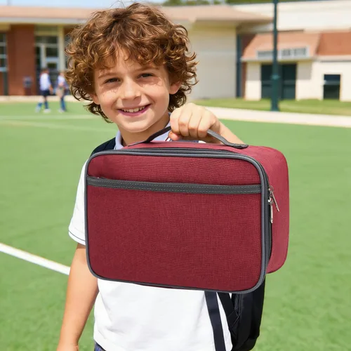 Miniatura 6 de FlowFly Lonchera para niños, bolsa suave aislada, mini hielera para el regreso a clases, kit de bolsa térmica para comidas, para niñas, niños, Rojo