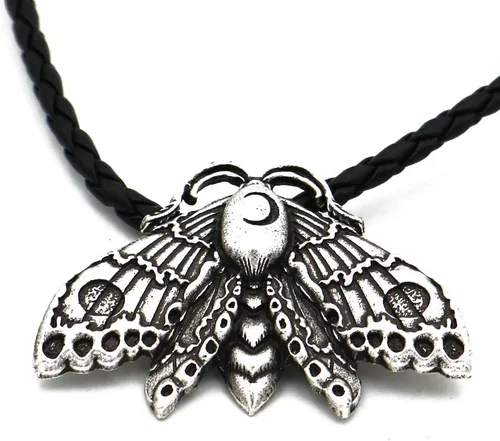 Caiyao Collares de oso polar vikingo con estampado de pata, colgante de disco redondo grande de oso con huella de garra, mariposa, polilla,
