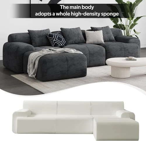 Miniatura 4 de Sofá Seccional Modular Moderno en Forma de L para Sala de Estar, Sofá de 3 Plazas de Gran Tamaño con Asiento Profundo y Otomana Móvil – Sin Montaje