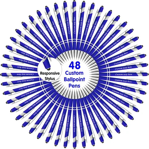 Miniatura 36 de Bolígrafos personalizados a granel con punta de lápiz capacitivo, bolígrafos personalizados de 0.020 in con nombre, logotipo o mensaje grabado