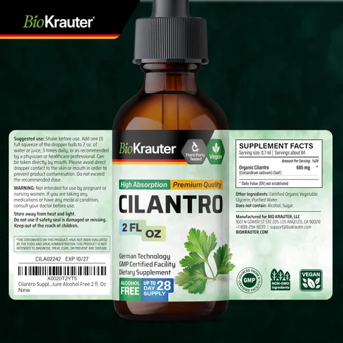 Miniatura 9 de BIO KRAUTER® Cilantro para limpieza desintoxicante – Suplemento antioxidante vegano, tintura de cilantro natural de 650 mg por porción – Suplemento