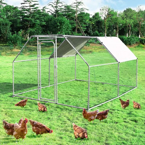 Miniatura 18 de Giantex Gallinero de metal grande, gallinero hexagonal de 13 pies con cubierta impermeable, marco de acero resistente, 12 estacas, jaula de aves