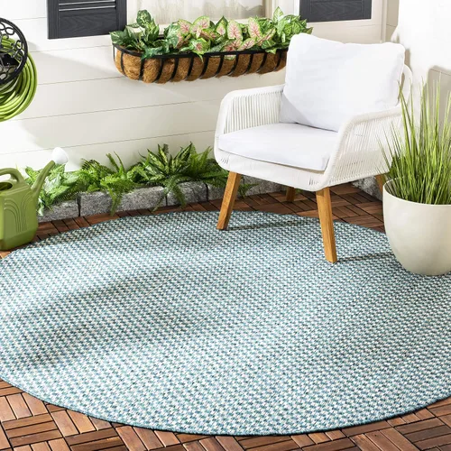 Miniatura 62 de SAFAVIEH Alfombra lavable al aire libre Courtyard Collection - 6'7" x 9'6", azul claro y gris claro, no desprende pelusa y fácil limpieza, ideal