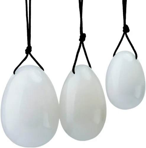 Miniatura 7 de TUMBEELLUWA Yoni Huevo de cristal curativo 3 piedras de masaje perforadas para mujeres para entrenar músculos pélvicos ejercicio Kegel, obsidiana #1