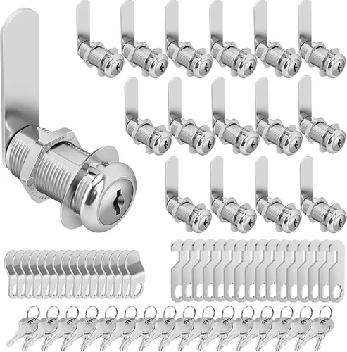 Cerraduras de leva para gabinete, llaves similares, cilindro de 1-3/8'' (longitud) se adapta a un grosor máximo del panel de 1-1/8', juego de 16