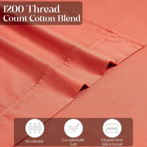 Miniatura 9 de Superior 1200 Thread Count Cotton Blend Sheet Set, Deep Pocket Sheets, 1 Elastic Deep Pocket Fitted Sheet, 1 Flat Sheet, 2 Pillowcases, Cotton Rich