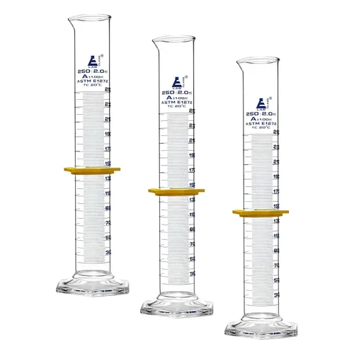 Miniatura 9 de Cilindro graduado, 50 mL - ASTM, tolerancia clase A ± 0.0 fl oz - Collar protector, base hexagonal - Graduaciones azules - Vidrio de borosilicato
