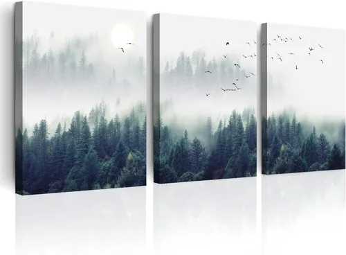 Lienzo decorativo de 3 piezas para decoración de pared de sala de estar, dormitorio, oficina, decoración de pared, árboles de bosque brumoso, El