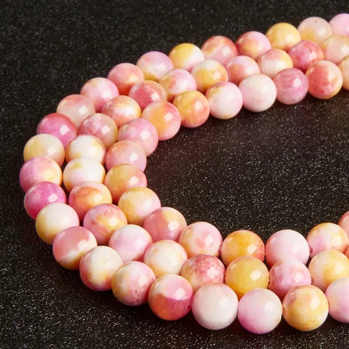 Miniatura 5 de 100 cuentas de piedras preciosas de jade rosa y amarillo de 8 mm, cuentas naturales, cuentas sueltas redondas para hacer joyas Jade rosa amarillo