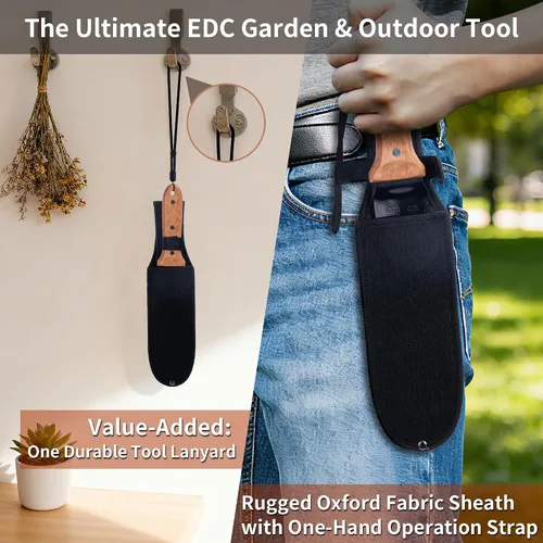 Miniatura 6 de YANG Hori Hori - Cuchillo de jardín, cuchillo de jardinería de acero inoxidable de 7 pulgadas con funda de tela Oxford, mango de madera de haya