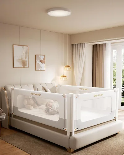 Barandilla de cama para niños pequeños, protector de riel de cama de bebé grueso y reforzado para cama individual con bloqueo doble para niños,