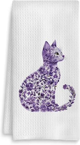 Miniatura 15 de Toalla de cocina con gato floral, toalla de mano con gato floral para decoración de baño, toalla de té para platos de cocina con gatito