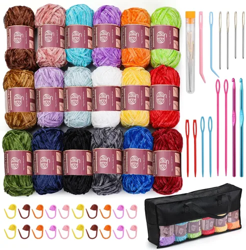 Miniatura 50 de LUNARM Hilado de chenilla para tejer y hacer ganchillo, 3 madejas de 240 metros de hilo grueso, suave y voluminoso, para tejer mantas, ropa y Beige