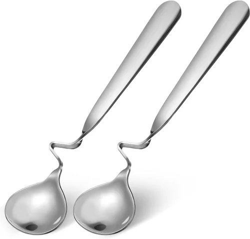 Miniatura 2 de OSALADI 2 cucharas de miel de acero inoxidable con mango curvado de 5.82 pulgadas, cucharaditas multifuncionales para miel, café, leche, mezcla