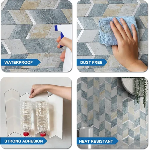 Miniatura 6 de MOFIT Protector contra salpicaduras despegar y pegar para cocina, Panel de pared 3D azulejo despegar y pegar autoadhesivo protector contra Azul