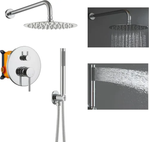 Miniatura 8 de Sistema de ducha de alta presión con cabezal de ducha de lluvia redondo de 10 pulgadas y montaje en pared de mano, juego combinado de grifo de ducha